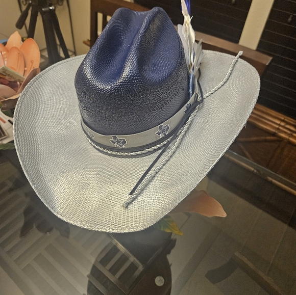 Custom Dallas Cowboys Inspired Bailey Bangora 7 1/8 size real straw Cowboy Hat - Picture 7 of 8
